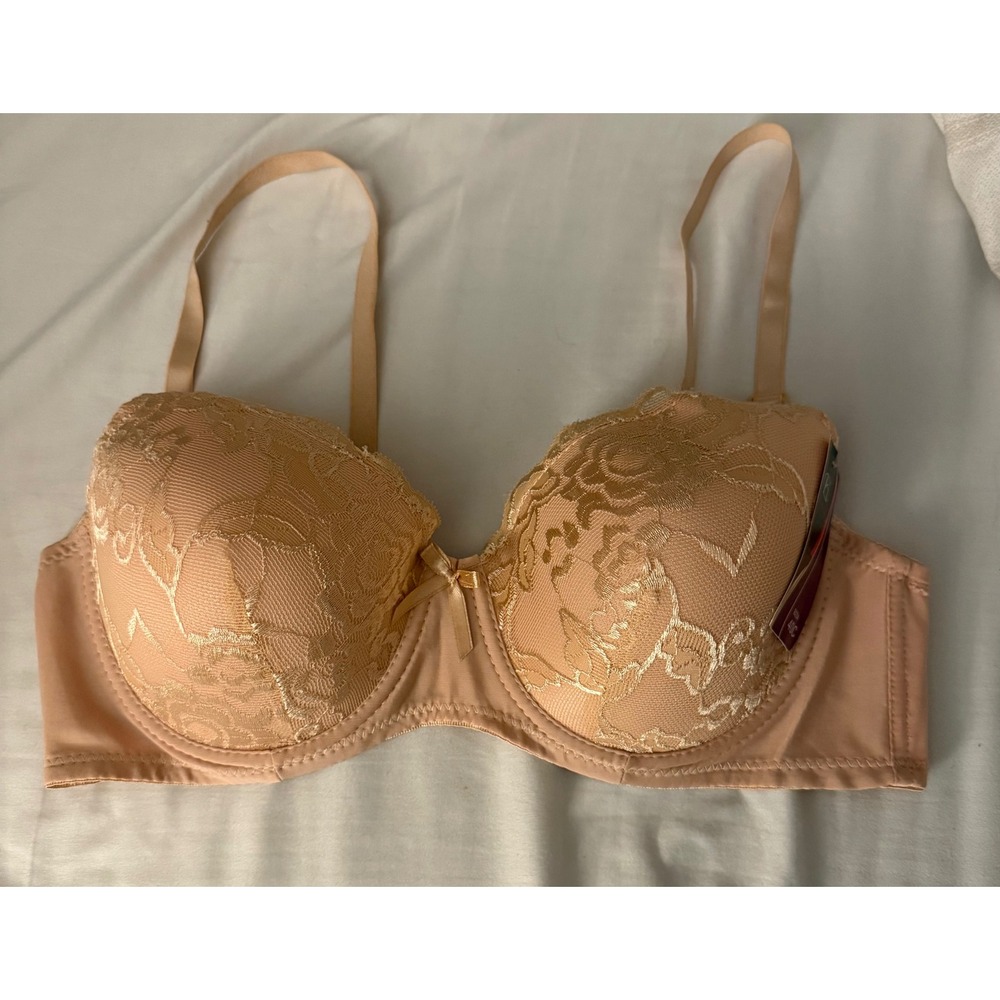 Eva Intima 40C Lace Padded Underwire Full Coverage‎ Bra 2 Pairs Beige and Black
